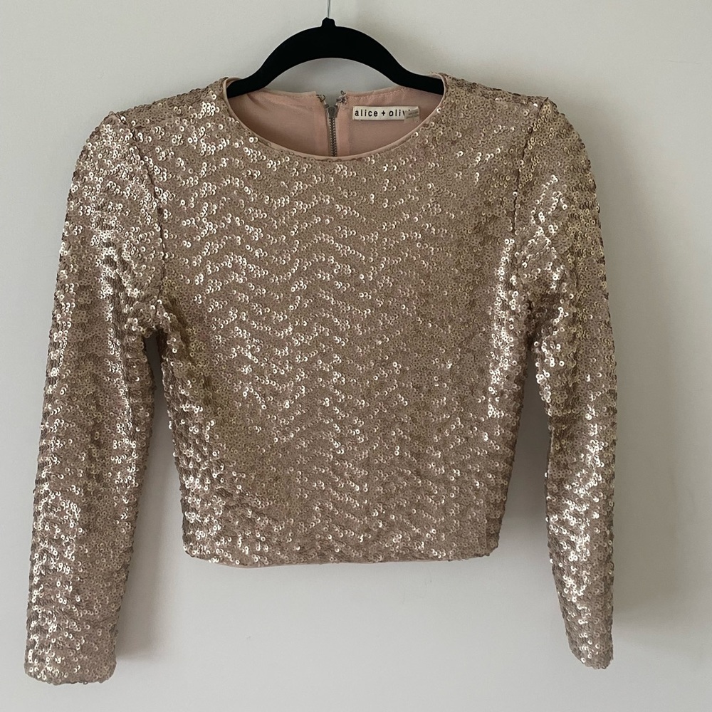 Alice + Olivia Gold Chevron Lebell Sequin Crop Top